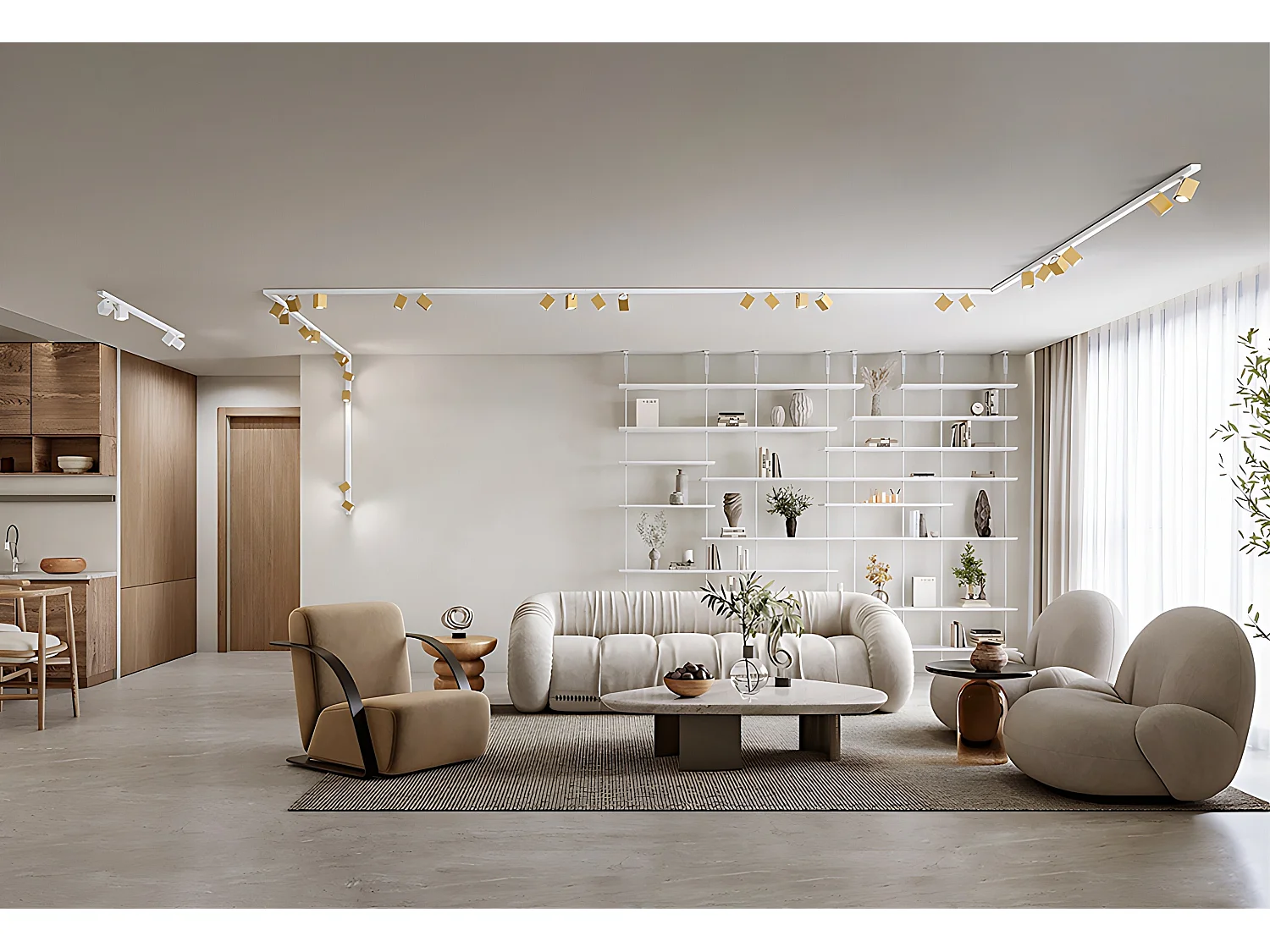 Moderne spotlight med 4 lys i pulverlakeret aluminium i mat hvid - Justerbart modulsystem i industrielt design, 120 cm - Perenz