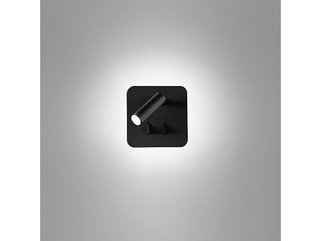 Sort metalvæglampe, 9 W (6 W + 3 W) LED, justerbar, varmt hvidt lys (3000 K), moderne design til indendørs brug, serie 6704 N LC - Perenz