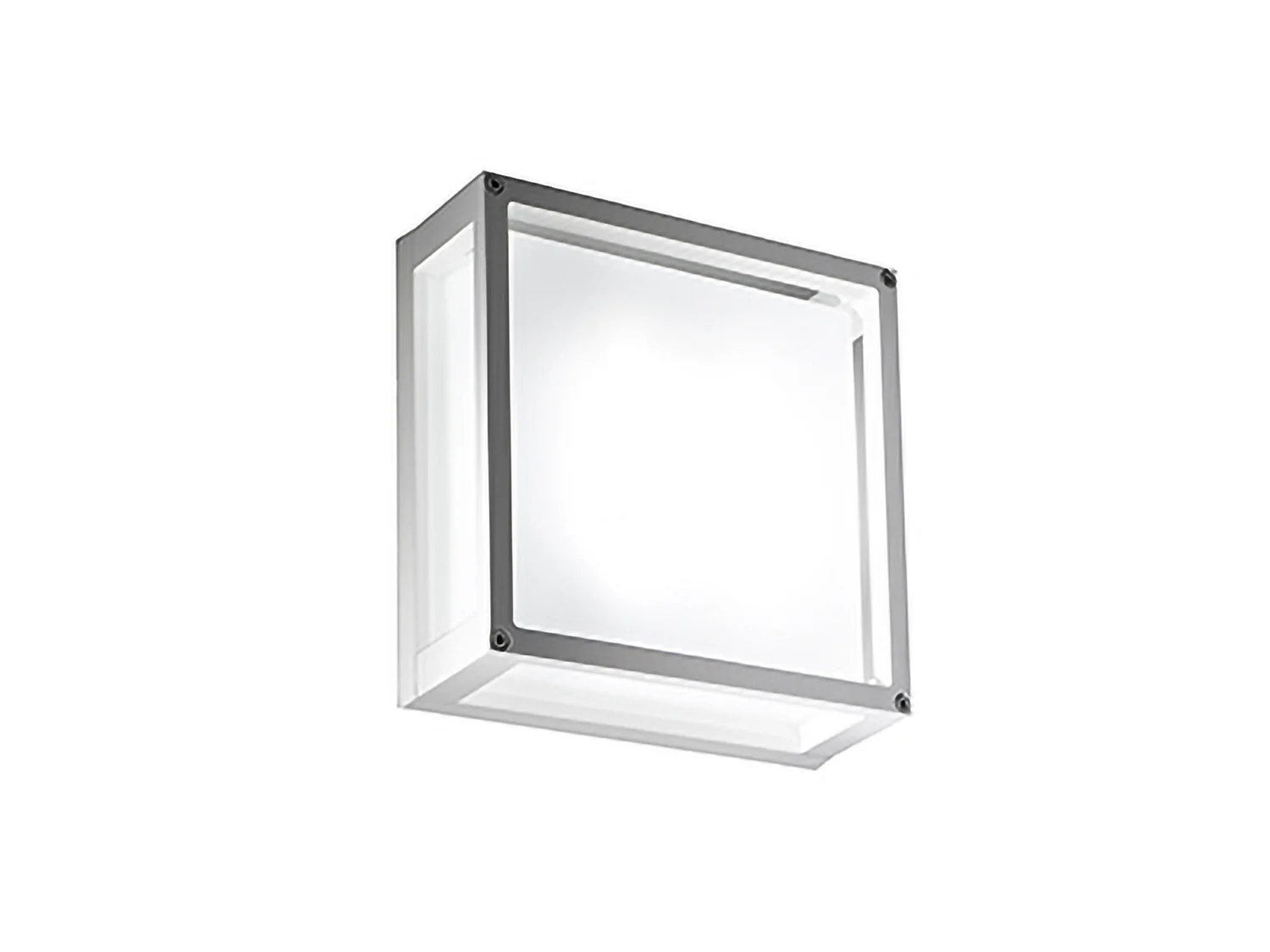 Lámpara de pared y techo 25x25cm, aluminio blanco mate, cristal satinado, casquillo E27, apta para interior y exterior, protección IP54, hogar.