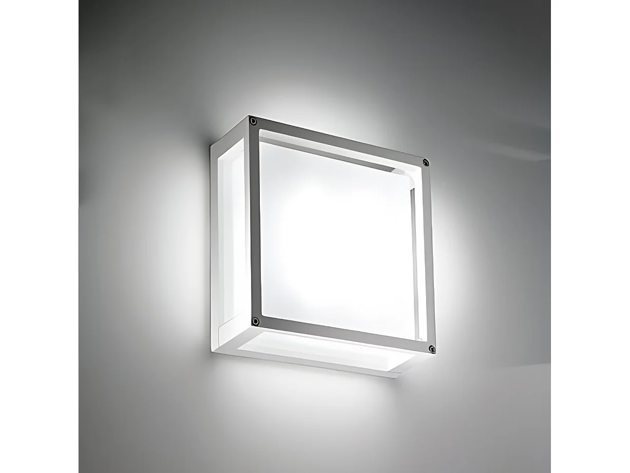 Væg- og loftslampe til hjemmet 25x25 cm i mat hvid aluminium med satinglasdiffusor E27-fatning til indendørs og udendørs brug IP54
