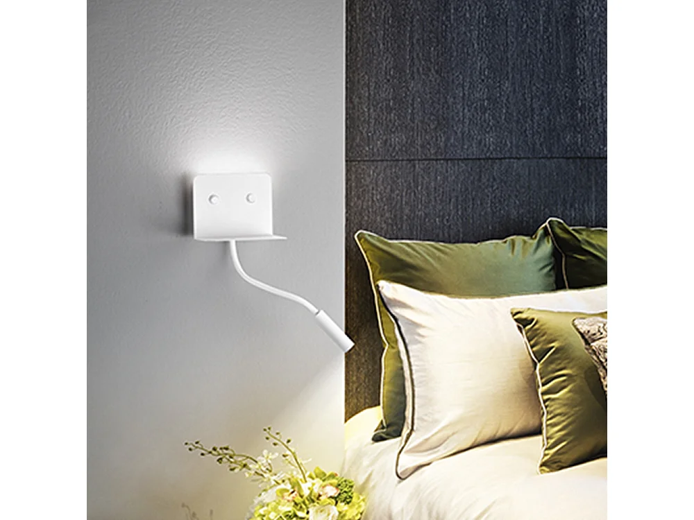 Aplique de pared de metal blanco, lámpara LED con brazo flexible, puerto USB integrado e iluminación de 3000K, serie 6636 - Perenz