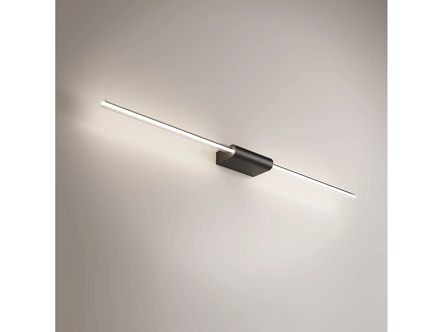 Luminária de parede ou teto LED brilhante, design linear em alumínio pintado de preto, difusor cilíndrico de 360°, regulável, 9W, 87,2 cm