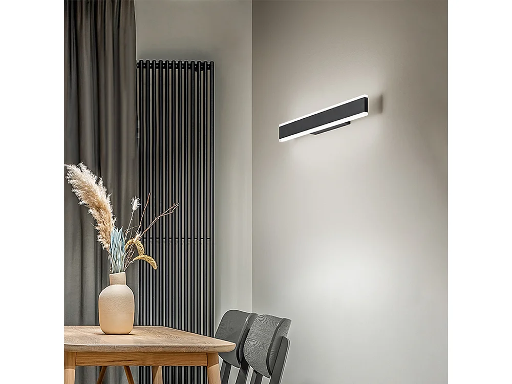 Aplique LED em alumínio cor preta 24W, 1920lm com sistema CCT seletor de temperatura de cor integrado e difusor acetinado de alta qualidade - Perenz