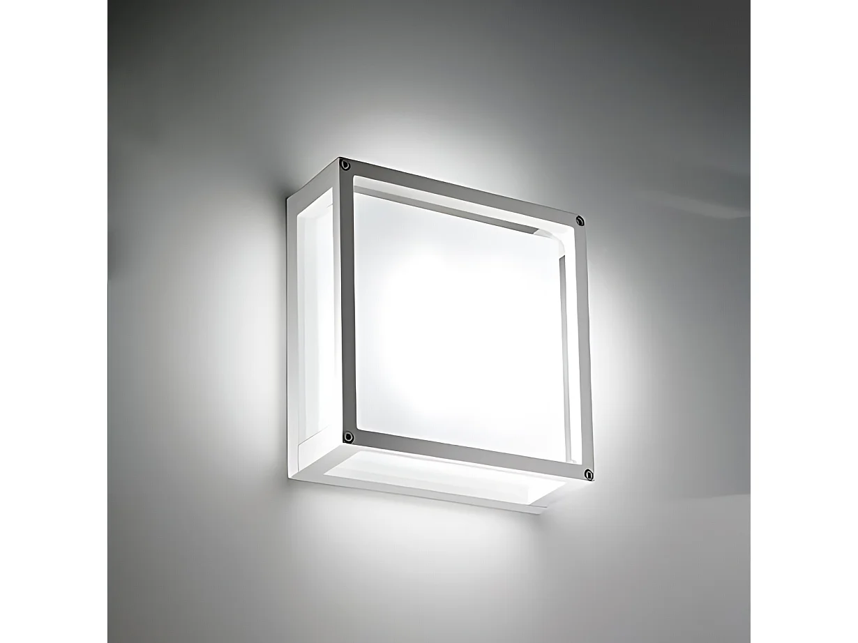 Candeeiro de parede ou teto Home 25x25 cm em alumínio cinza escuro com difusor em vidro acetinado, IP54, casquilho E27 para interiores e exteriores.