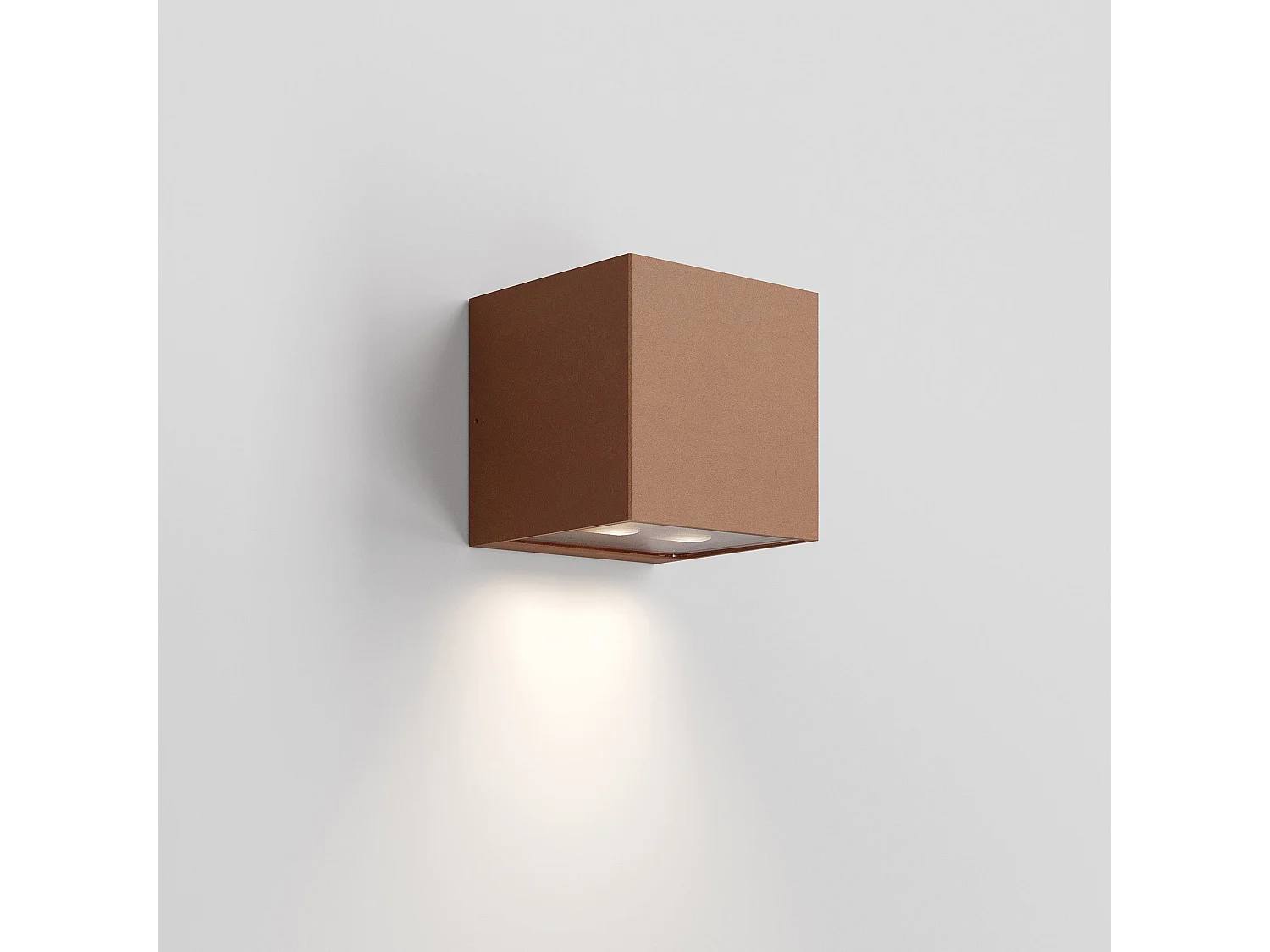 Aplique de pared exterior asimétrico de 2 luces, marco de aluminio con acabado Corten, LED de 3000K, 10,5W, protección IP54, 12x12x12 cm