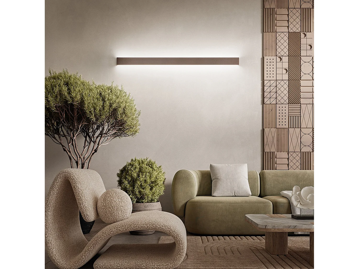 Moderne LED-væglampe af metallisk brun aluminium, 30 W, 3000 K, slankt og elegant design til indendørs brug - Perenz