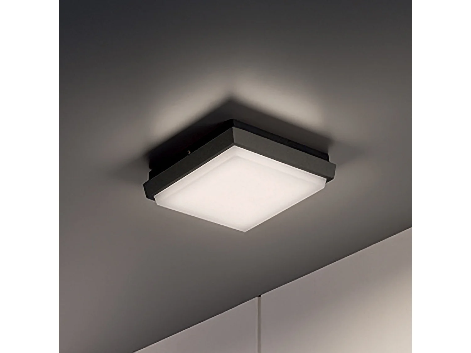 Lámpara de pared y techo Alu en aluminio fundido a presión, gris oscuro, 10W LED IP54 3000K 1249 lúmenes, diseño cuadrado moderno 17,5x17,5x4,5 cm