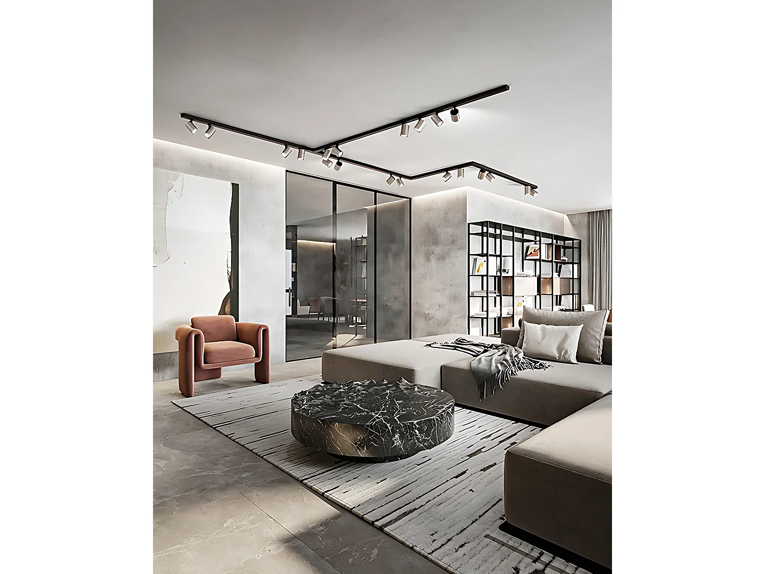 Moderne spotlight med 4 lys i pulverlakeret aluminium i mat sort - Justerbart modulsystem i industrielt design, 120 cm - Perenz