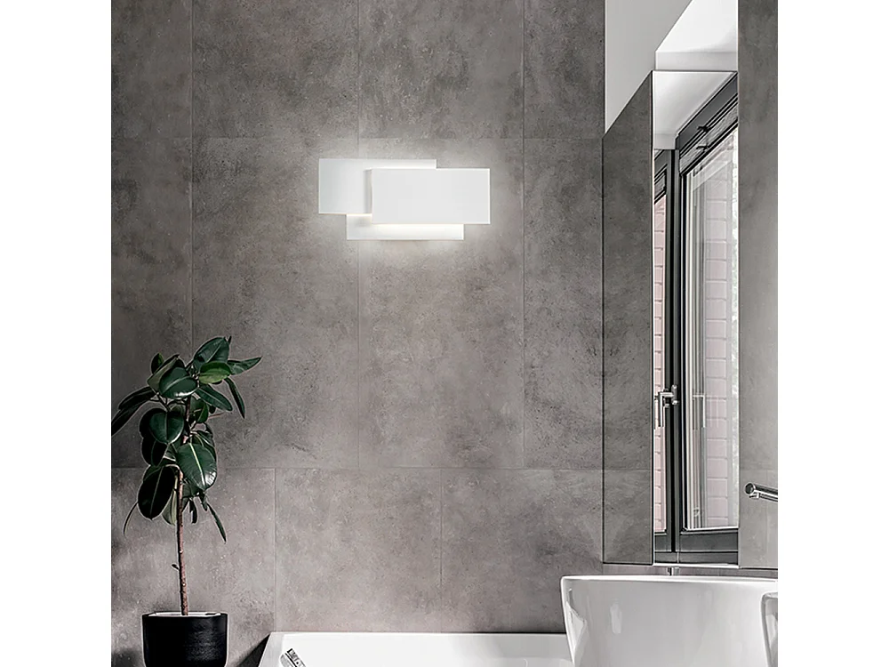 Aplique LED de pared de 36 W, 2880 lm, 3000 K, serie 6750, aluminio blanco, diseño moderno y geométrico para iluminación interior - Perenz