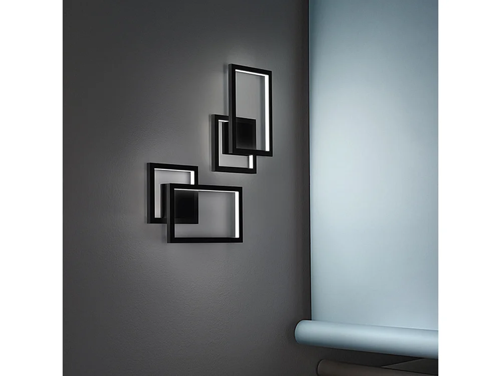 Aplique LED 20W em Alumínio Preto Mate, Design Moderno com Tecnologia CCT Selecionável 3000K/4000K/6000K, Estrutura em Metal e Acrílico - Perenz