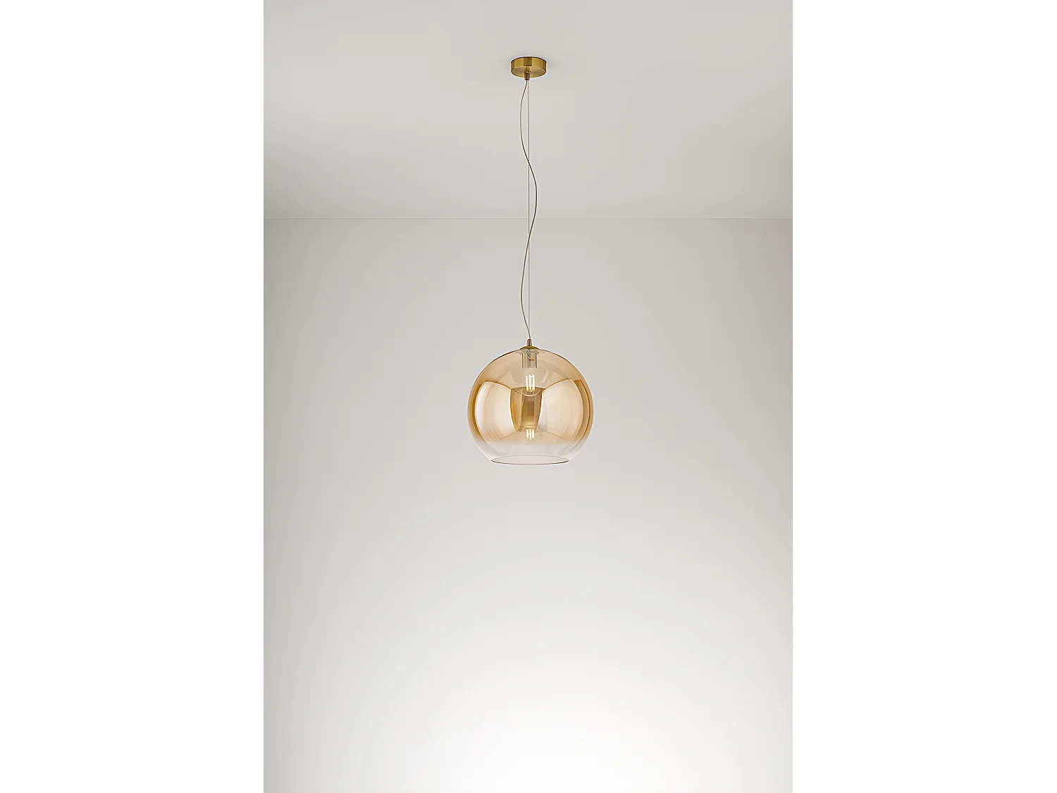 Pendant lamp in shaded amber blown glass with burnished brass metal and aluminum structure, E27 socket, diameter 35 cm - Perenz