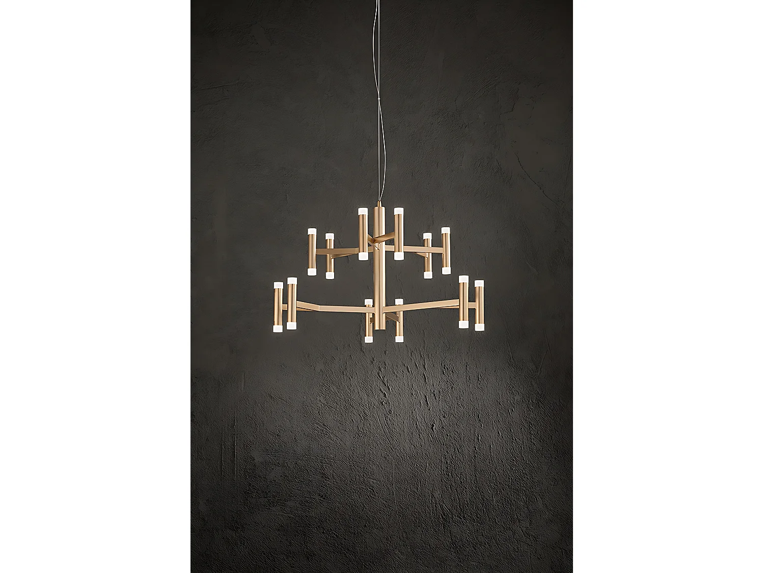 Candeeiro de Suspensão LED 68W Ouro Escovado 3000K Dimmer - Design Moderno em Metal e Acrílico Acetinado para Interiores Elegantes - Perenz