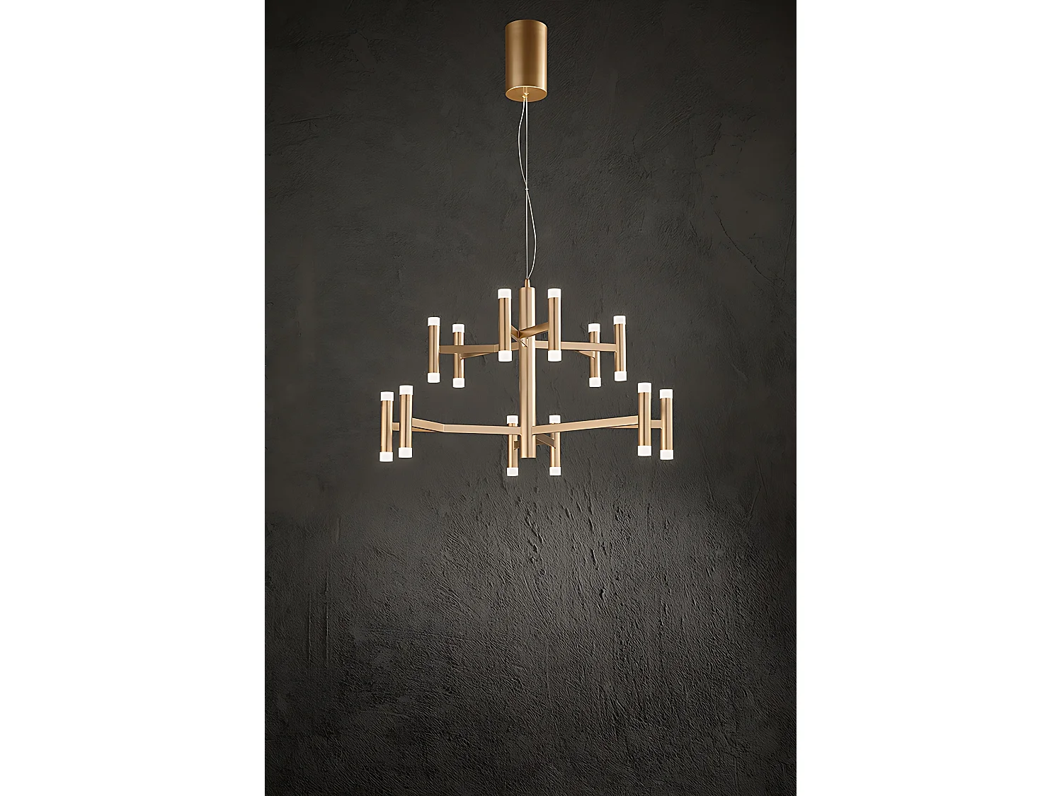 Candeeiro de Suspensão LED 68W Ouro Escovado 3000K Dimmer - Design Moderno em Metal e Acrílico Acetinado para Interiores Elegantes - Perenz