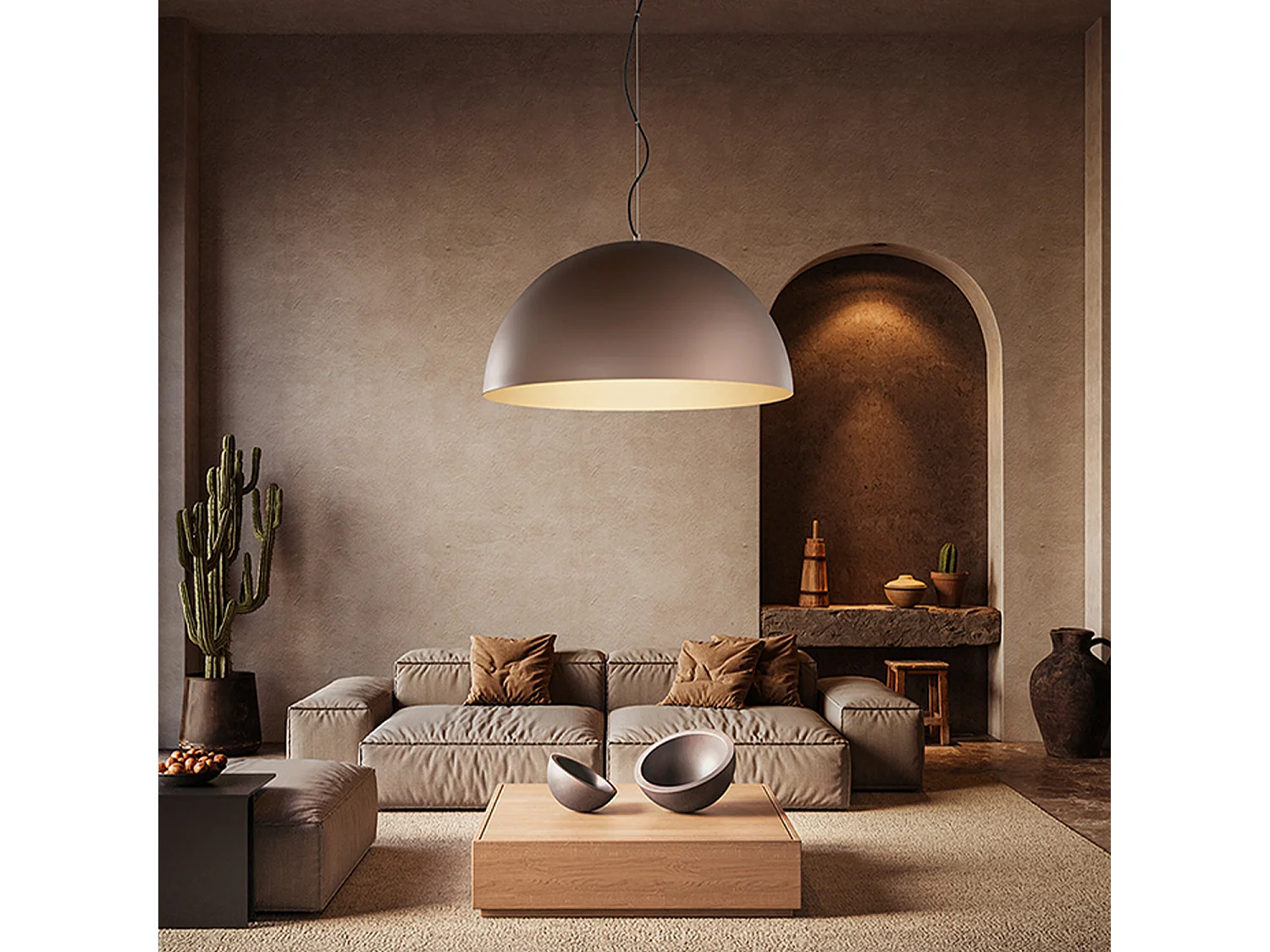 10S48563 Metalen hanglamp, metallic bruin en matgouden afwerking, 3x E27 max. 60W, modern design, in hoogte verstelbaar - Perenz