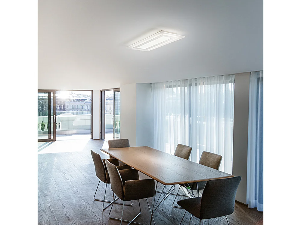 Plafonier LED Quadrado Metal Branco 51W CCT Selecionável 3000K/4000K/6000K Difusor Satinado 70x30 cm Design Moderno - Marca Perenz Iluminação