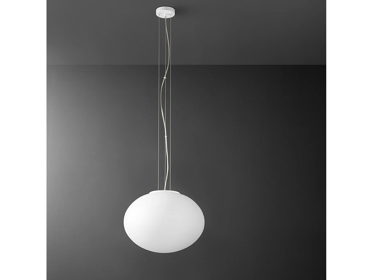 Pendelleuchte aus satiniertem mundgeblasenem Glas weiß, Ø40 cm, Metallstruktur, 2xE27 max 60 W, modernes Design - Perenz