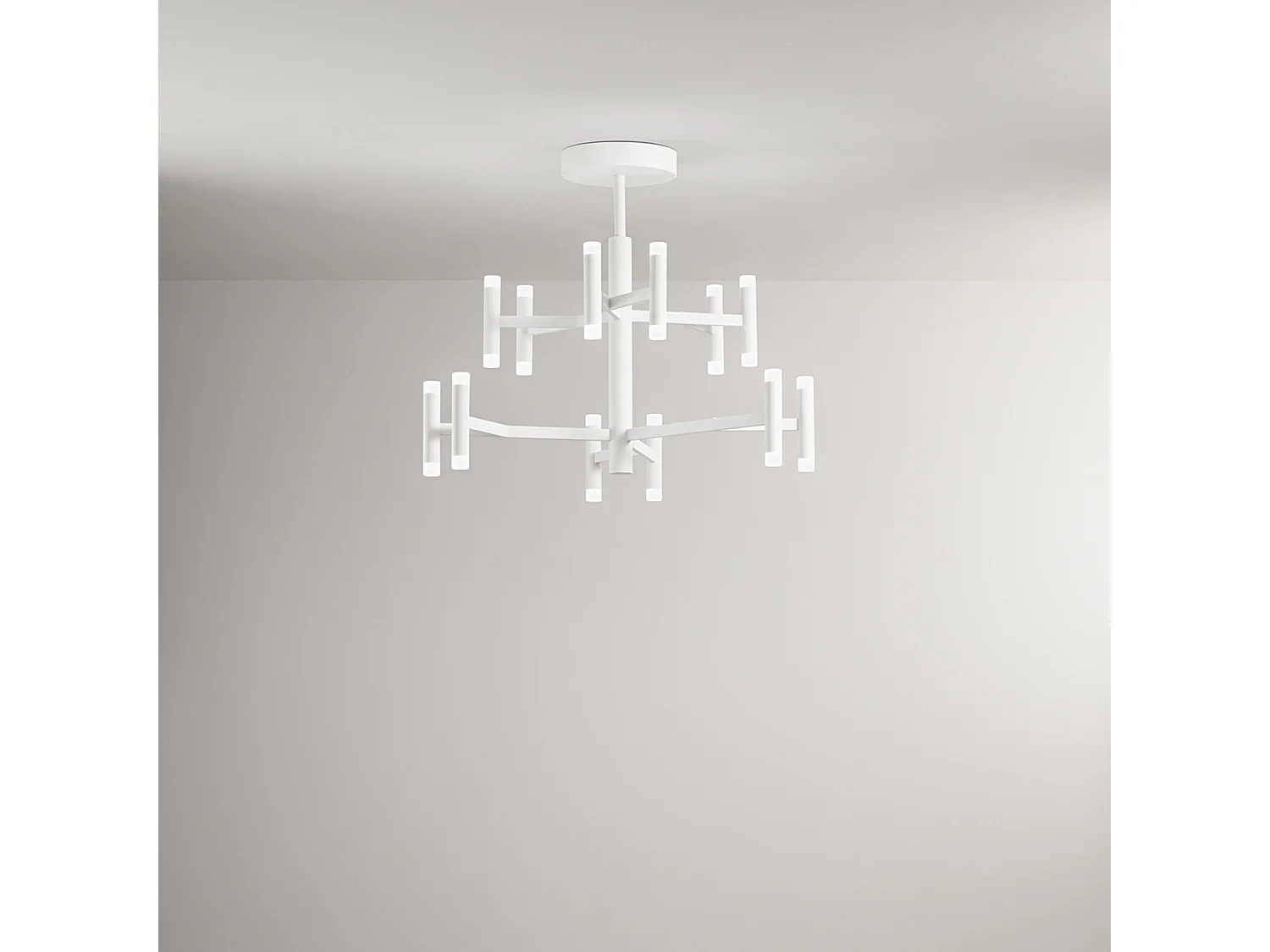 Moderne LED-plafondlamp in mat wit metaal, gepoedercoat aluminium frame, diameter 70 cm, 68W, 3000K licht - Perenz