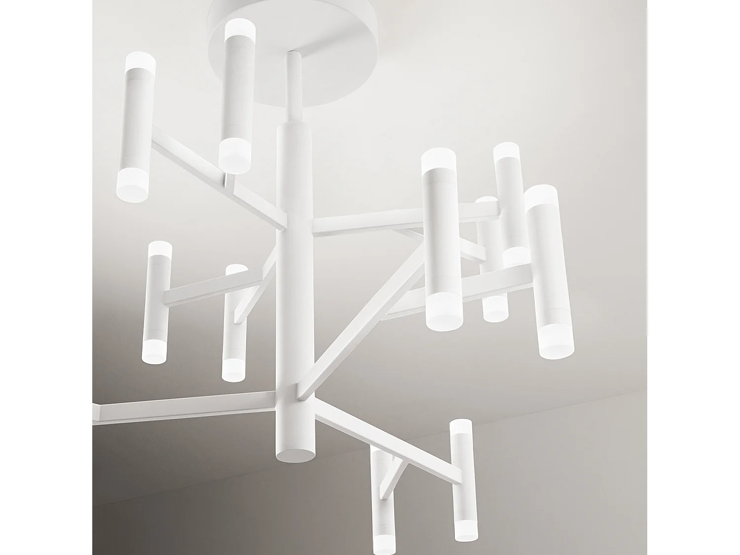 Moderne LED-plafondlamp in mat wit metaal, gepoedercoat aluminium frame, diameter 70 cm, 68W, 3000K licht - Perenz