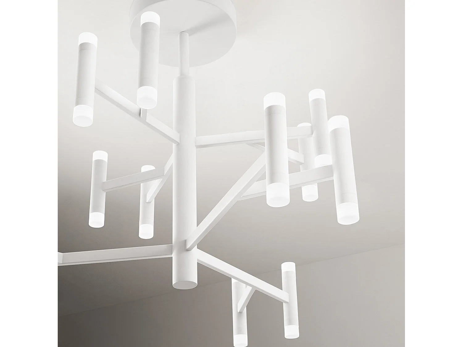 Plafonier LED Moderno em Metal Branco Mate, Estrutura em Alumínio Pintado a Pó, Diâmetro 70 cm, 68W, Luz 3000K - Perenz, Iluminação de Teto Interiof