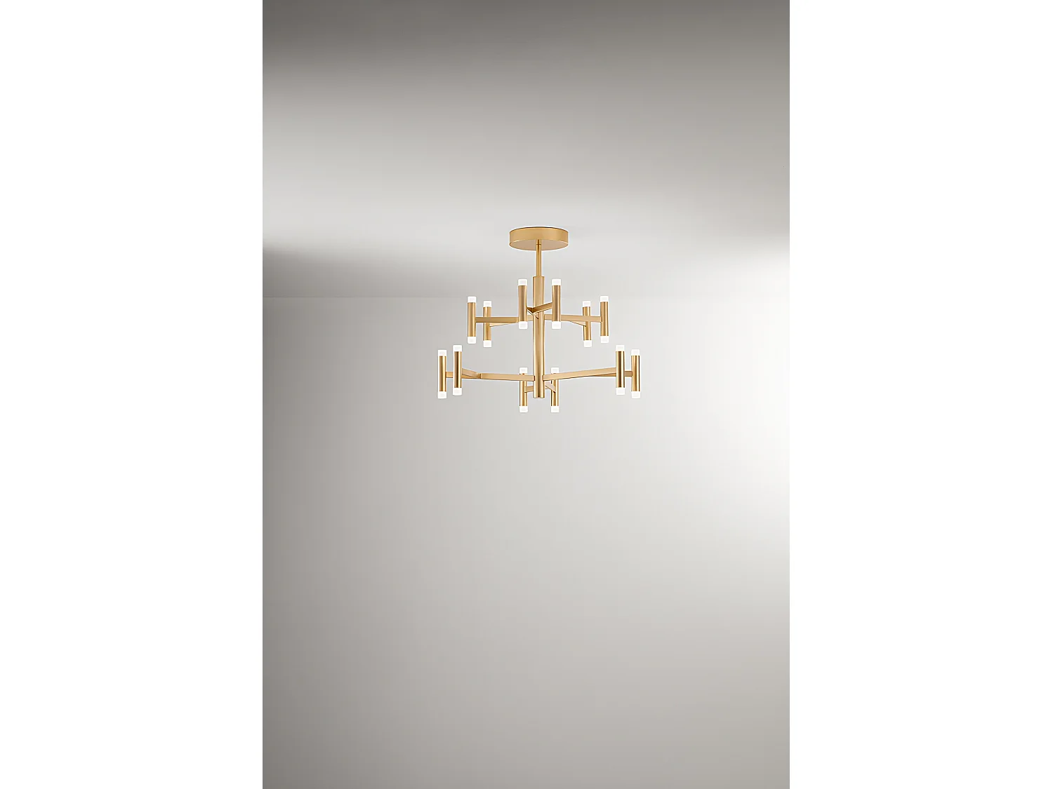 Nowoczesny plafon LED metalowy złoty, konstrukcja z aluminium malowanego proszkowo, średnica 70 cm, 68W, ciepłe światło 3000K - Marka Perenz