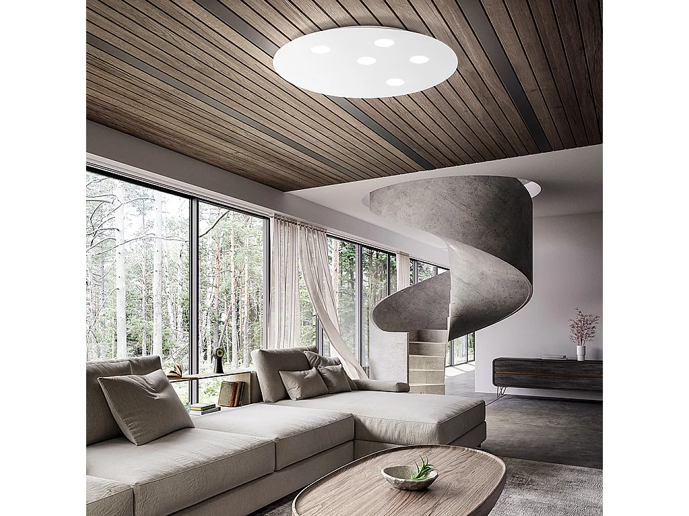 Plafonier LED Moderno em Metal Branco Mate 77W 6160lm, Luz Quente 3000K, Design Fino Suspenso para Interiores - Diâmetro 70cm - Marca Perenz