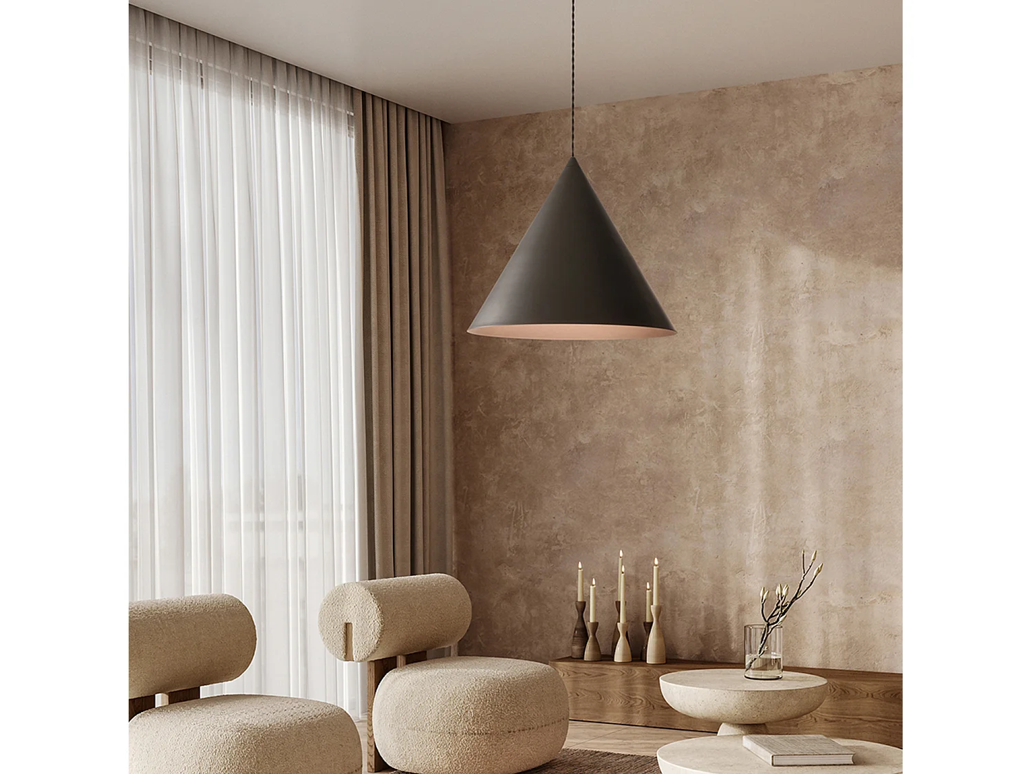 Pendelleuchte aus pulverbeschichtetem Metall und Aluminium, Serie 10S48408, Farbe: Metallic-Grau und Braun, E27-Fassung - Perenz