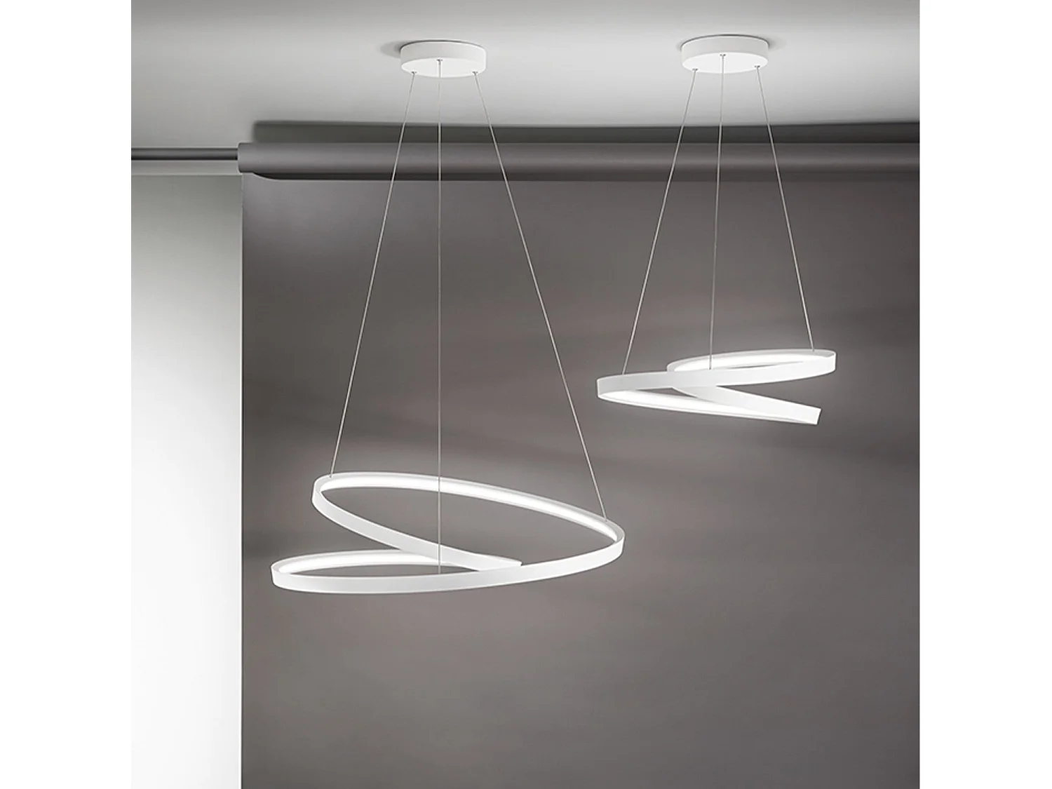 Runde LED-Pendelleuchte, 55 W, dimmbare Farbtemperatur, mattweißes Metallgestell, höhenverstellbar, minimalistisches Design - Perenz