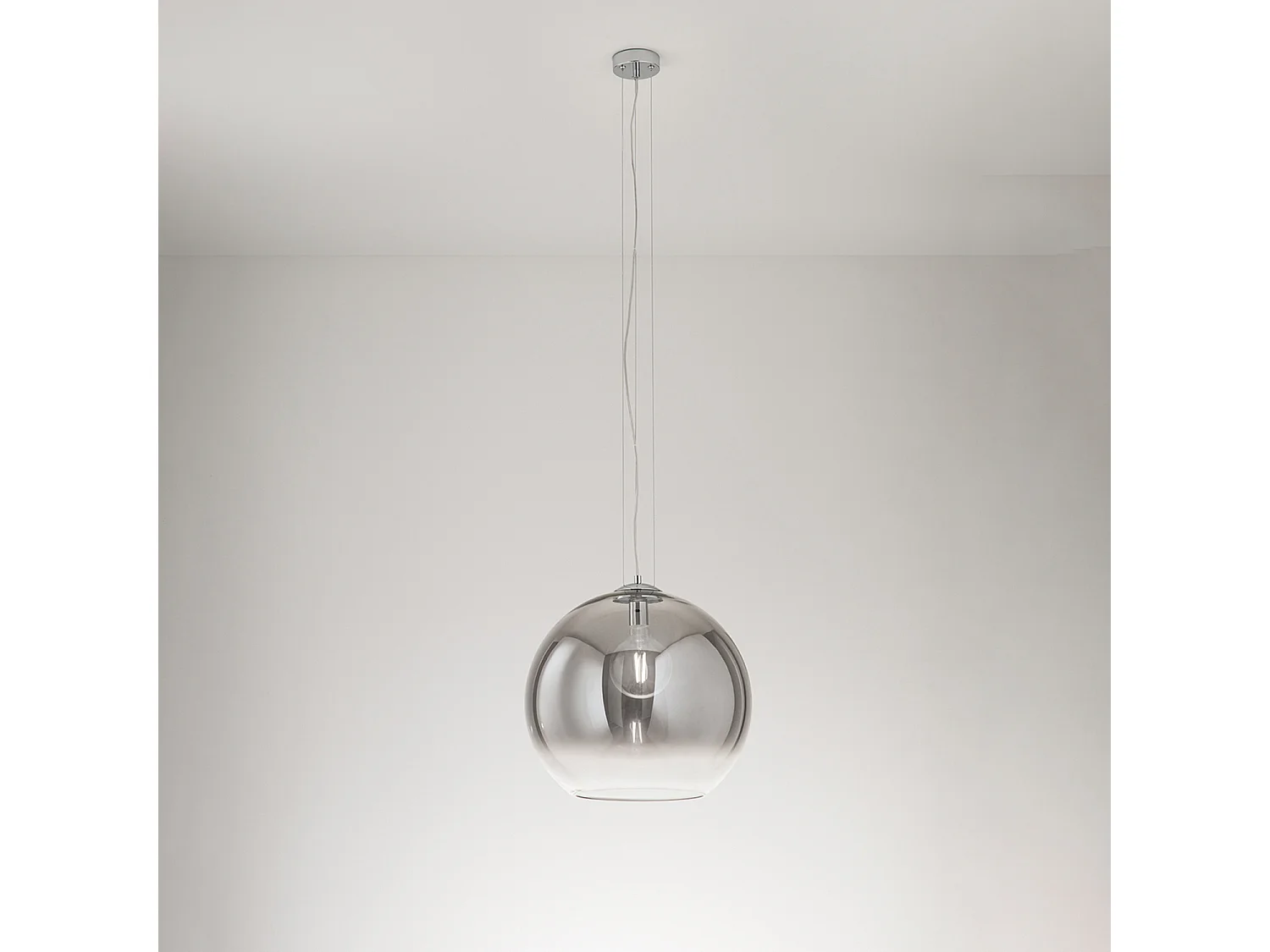 Pendelleuchte Serie 10S48526 aus mundgeblasenem Glas, Rauchglas und Chrom, E27, Ø45 cm, Höhe 191 cm - Perenz