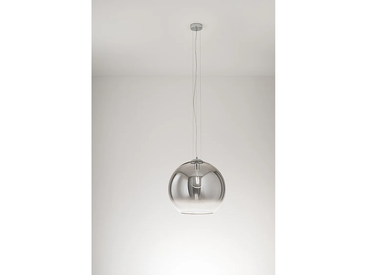 Pendelleuchte Serie 10S48526 aus mundgeblasenem Glas, Rauchglas und Chrom, E27, Ø45 cm, Höhe 191 cm - Perenz
