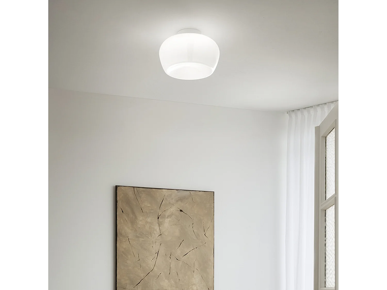 10S48532 serie witte glazen hanglamp met LED-verlichting, 20W 3000K, dimbaar, mat wit metalen frame, diameter 38 cm - Perenz