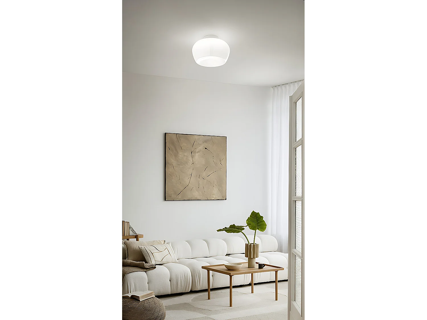 LED-pendellampe serie 10S48532 lavet af hvidt glas, 20 W, 3000 K, dæmpbar, mat hvid metalramme, diameter 38 cm - Perenz