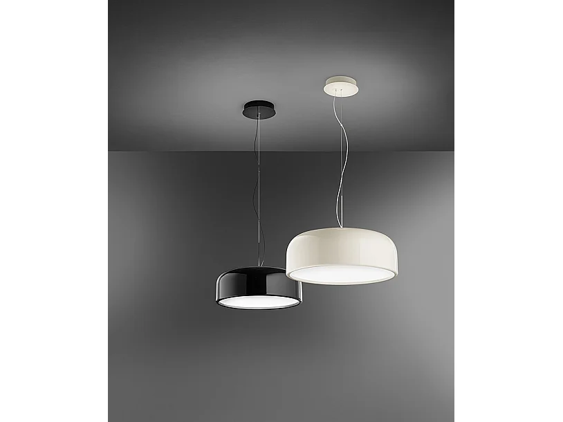 Perenz pendellampe af cremehvidt, blankt metal med integreret, dæmpbar CCT LED, diameter 48,5 cm, højdejusterbar op til 318 cm