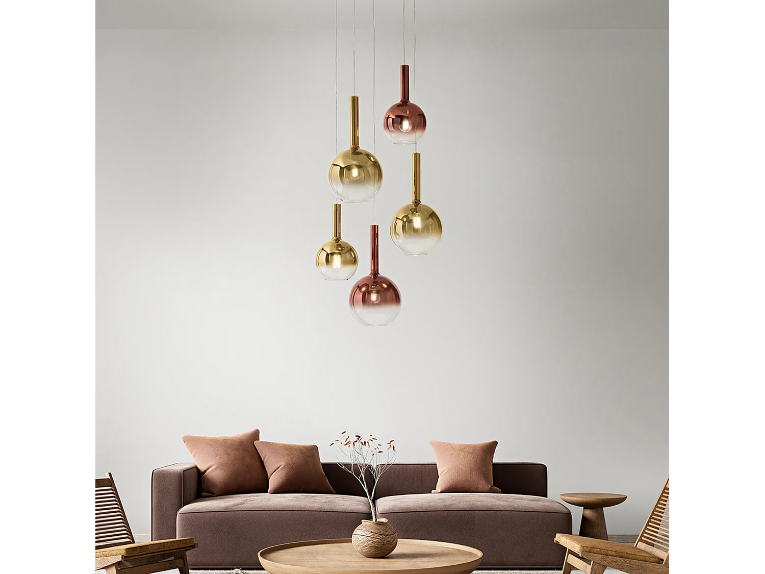 Hanglamp van koperkleurig spiegelend borosilicaatglas, 1x40W E27, modern design met verstelbare kabel, ideaal voor binnenverlichting - Perenz