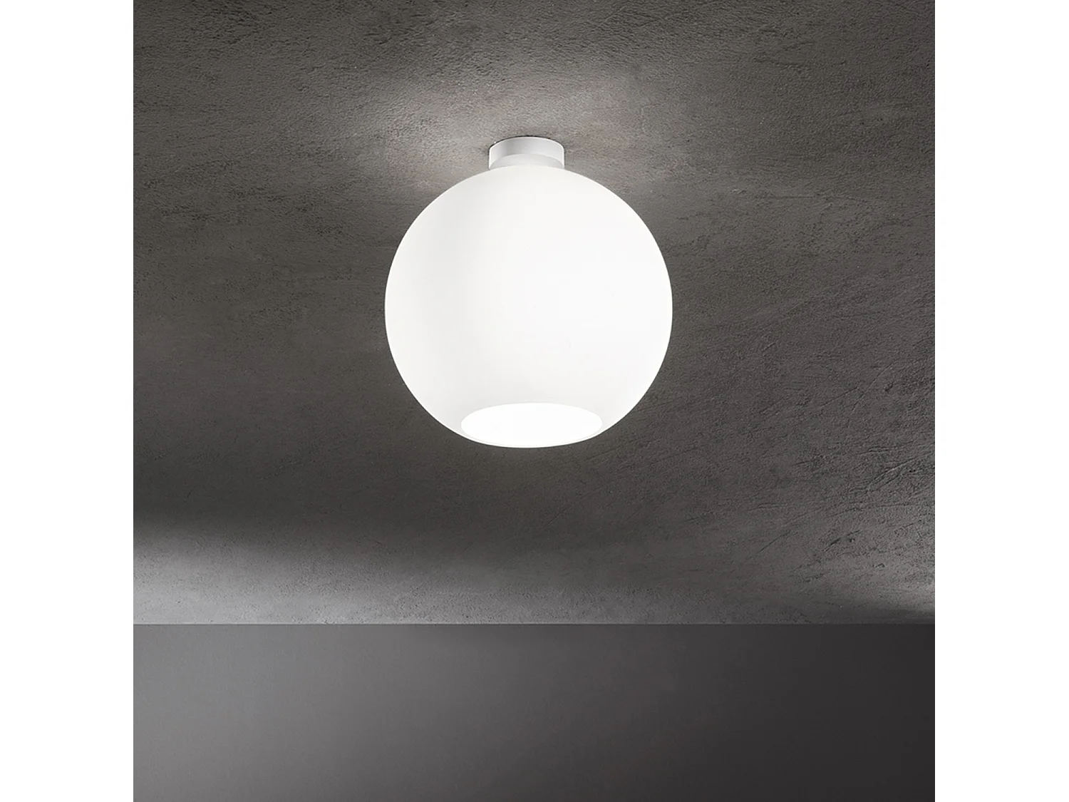 Witte glazen plafondlamp, moderne collectie, gepoedercoat metalen en aluminium frame, E27 fitting, diameter 30 cm, IP20 - Perenz