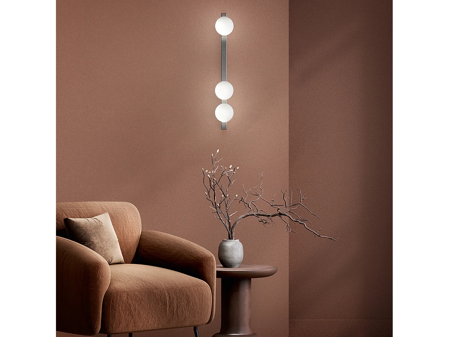 Moderne 3-flammige Deckenleuchte aus titangrauem Metall mit kugelförmigen Diffusoren aus weiß geätztem Glas - Elegantes Design, 60 cm - Perenz