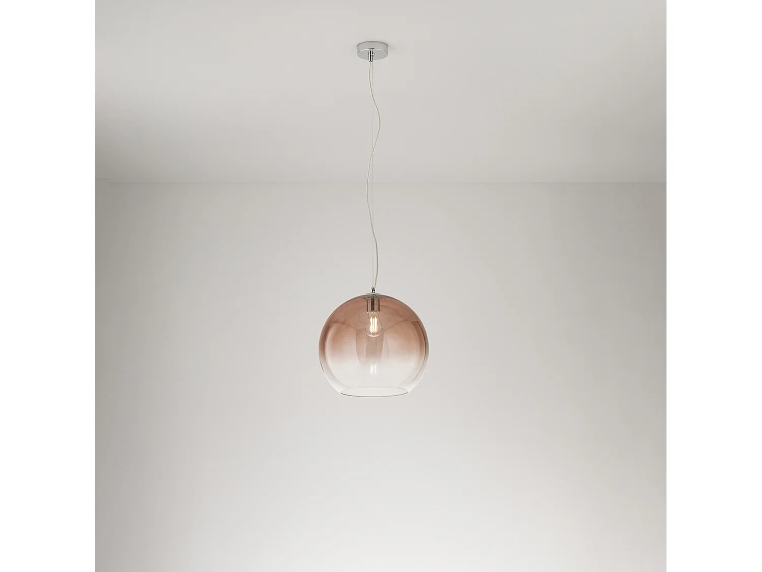 Hanglamp van getint bruin geblazen glas met gepolijst chroom en aluminium frame, E27 fitting, diameter 35 cm - Perenz