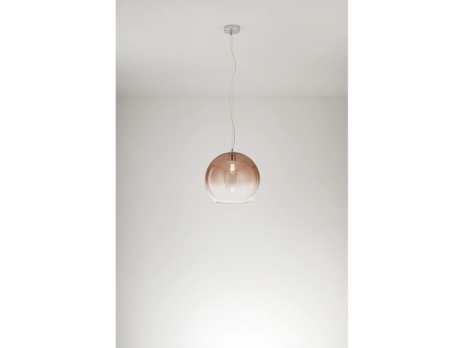 Lampa Wisząca z dmuchanego szkła w kolorze brązowym, metalowa konstrukcja, polerowany chrom, gniazdo E27, średnica 35 cm - Marka Perenz z Włoch.