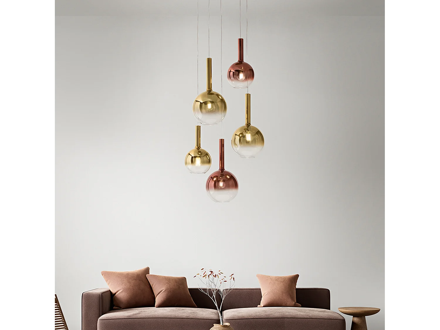 Hanglamp van transparant, amberkleurig borosilicaatglas, E27 fitting, modern design, verstelbare kabel, diameter 20 cm, IP20 - Perenz