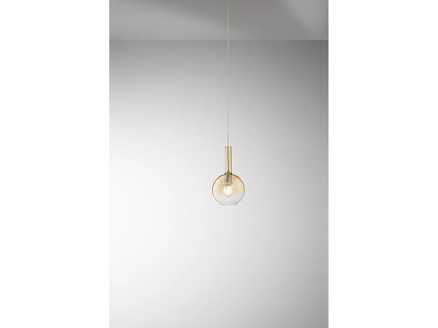 Pendant light in transparent amber shaded borosilicate glass, E27 socket, modern design, adjustable cable, diameter 20 cm, IP20 - Perenz