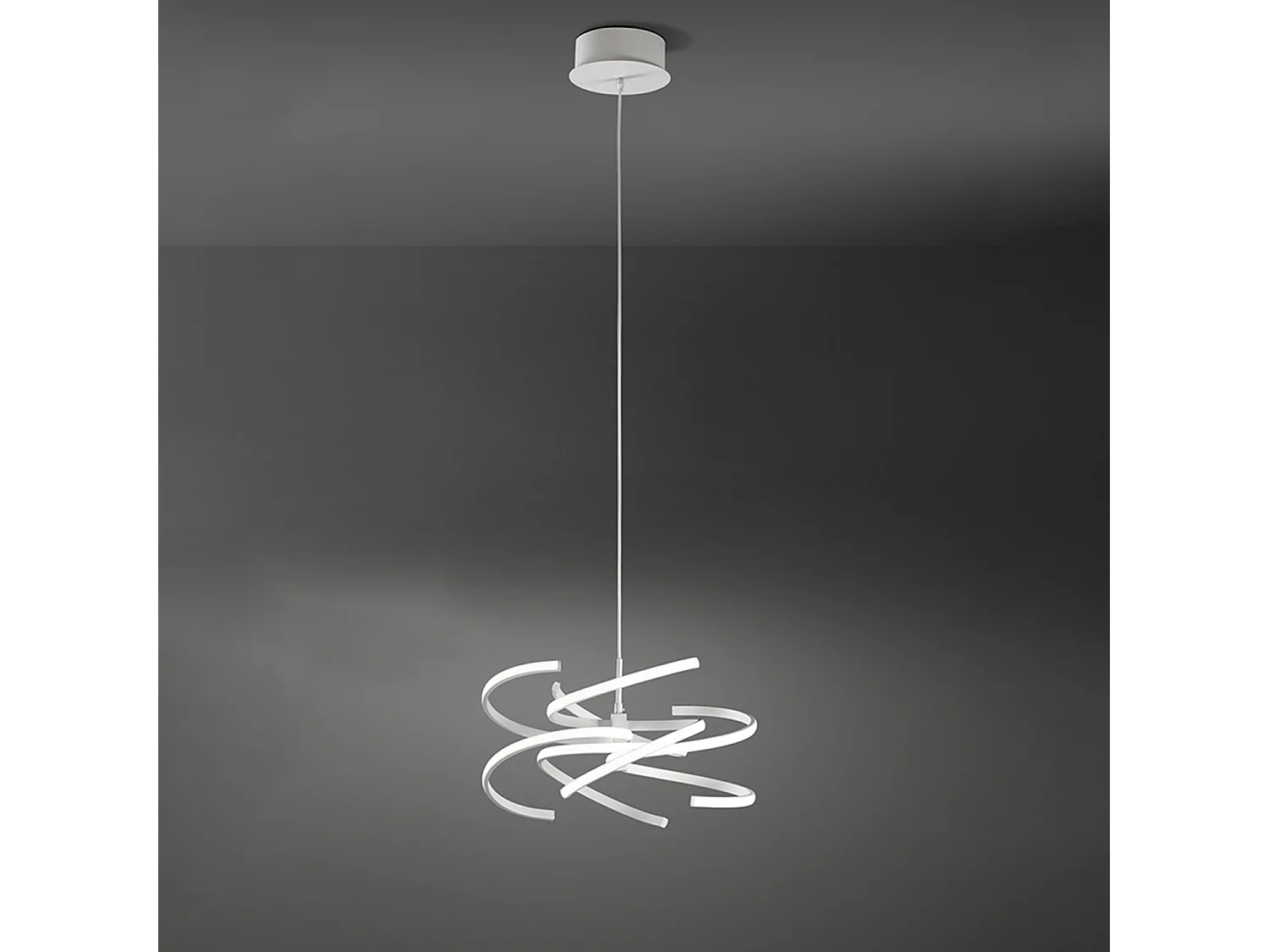 Moderne LED hanglamp van mat wit metaal, 60W, dimbaar CCT met siliconen diffuser en elegant design, diameter 47 cm - van het merk Perenz.