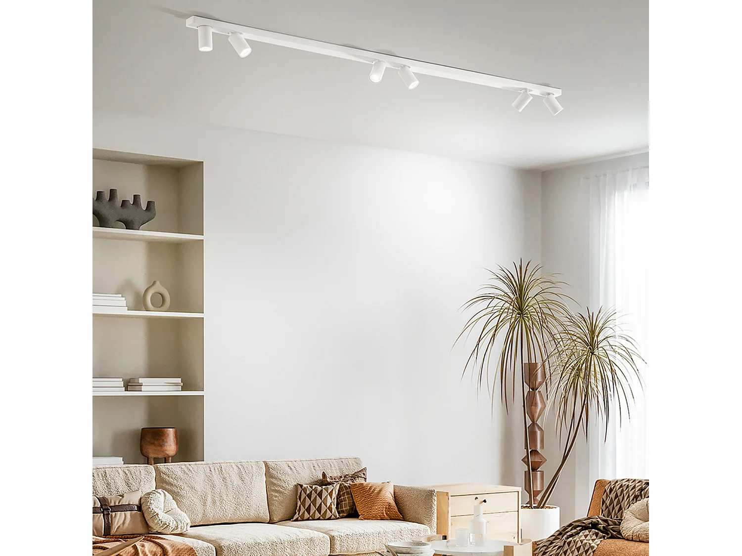 Plafondeira 10S48175 B em metal branco mate, 6 luzes orientáveis GU10, design moderno e essencial para iluminação de interiores - Perenz S.A.