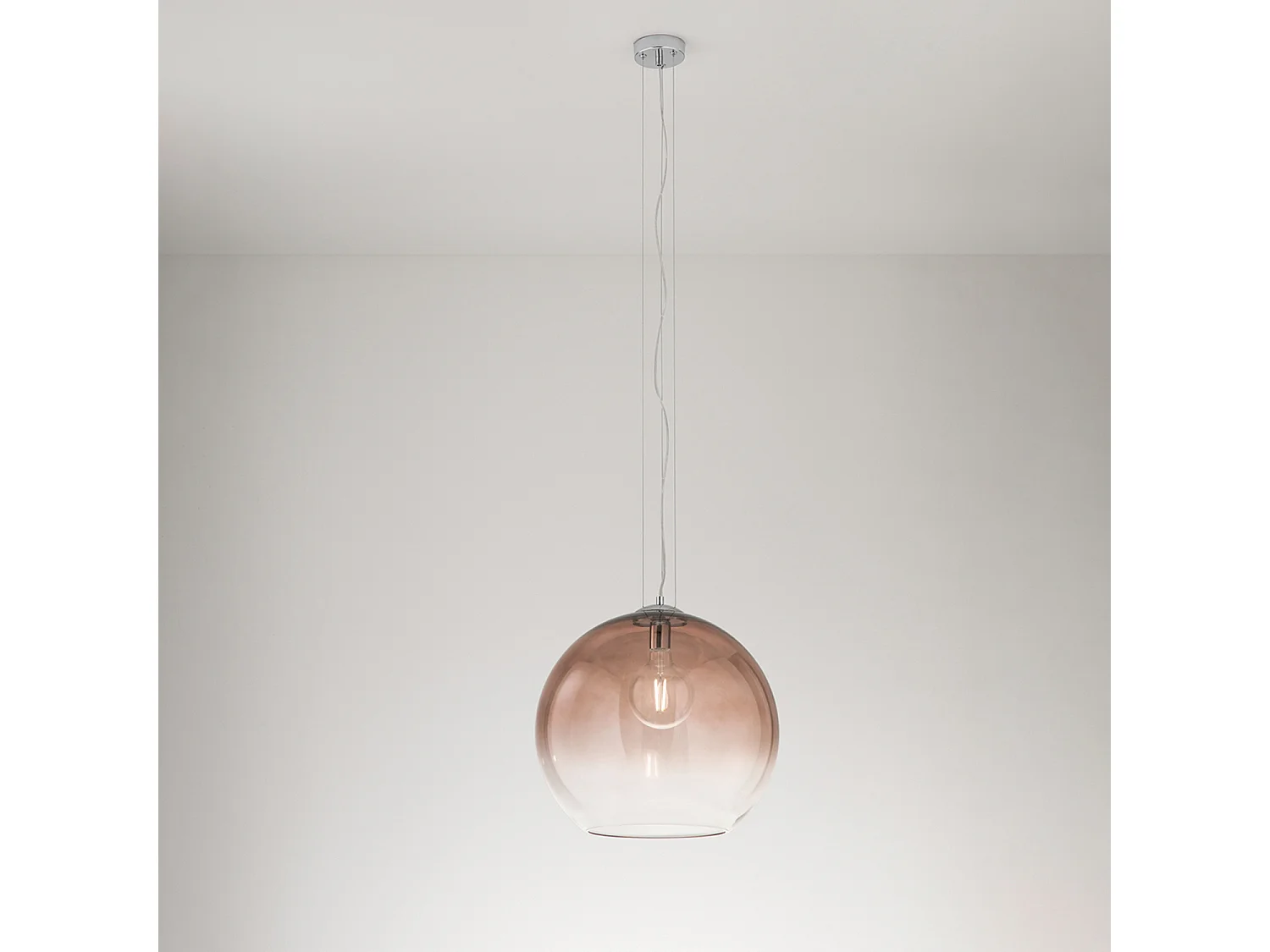 Hanglamp 10S48526 serie, geblazen glazen kap, transparant bruin en gepolijst chroom, E27 fitting, diameter 45 cm, hoogte 191 cm - Perenz