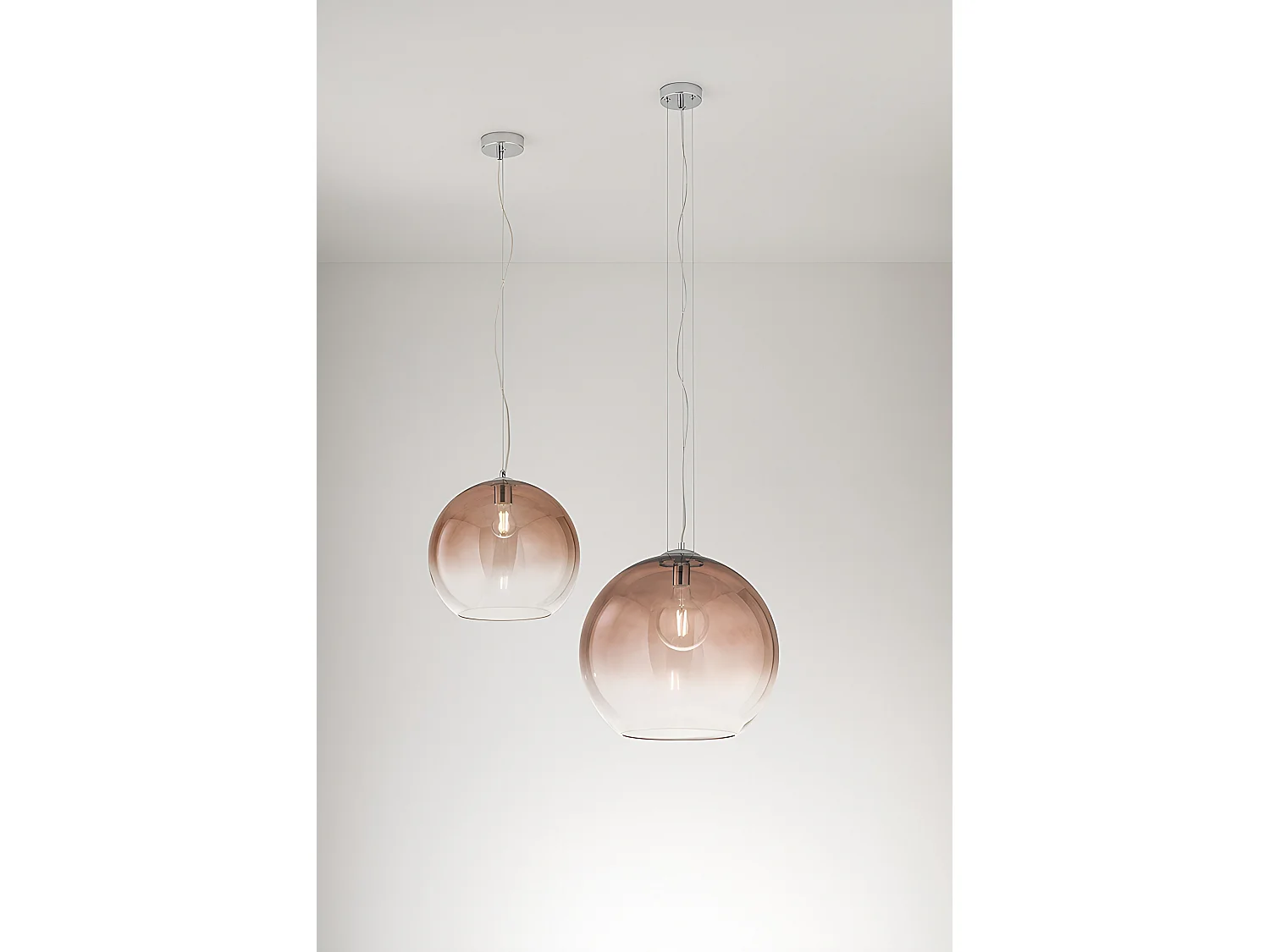 Hanglamp 10S48526 serie, geblazen glazen kap, transparant bruin en gepolijst chroom, E27 fitting, diameter 45 cm, hoogte 191 cm - Perenz