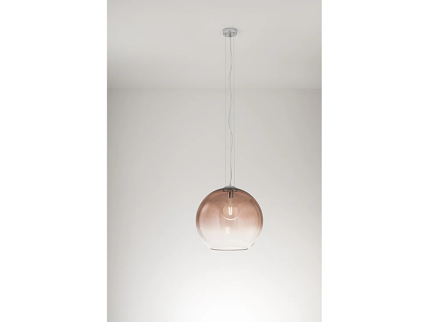 Hanglamp 10S48526 serie, geblazen glazen kap, transparant bruin en gepolijst chroom, E27 fitting, diameter 45 cm, hoogte 191 cm - Perenz
