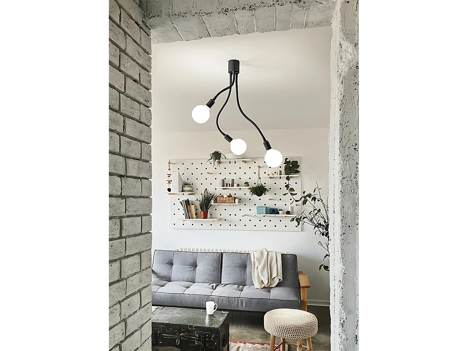 Loftlampe i gummi serie 6678, sort, diameter 39 cm, højde 81 cm, 3 x E27-fatninger, maks. 60 W, moderne og elegant design - Perenz