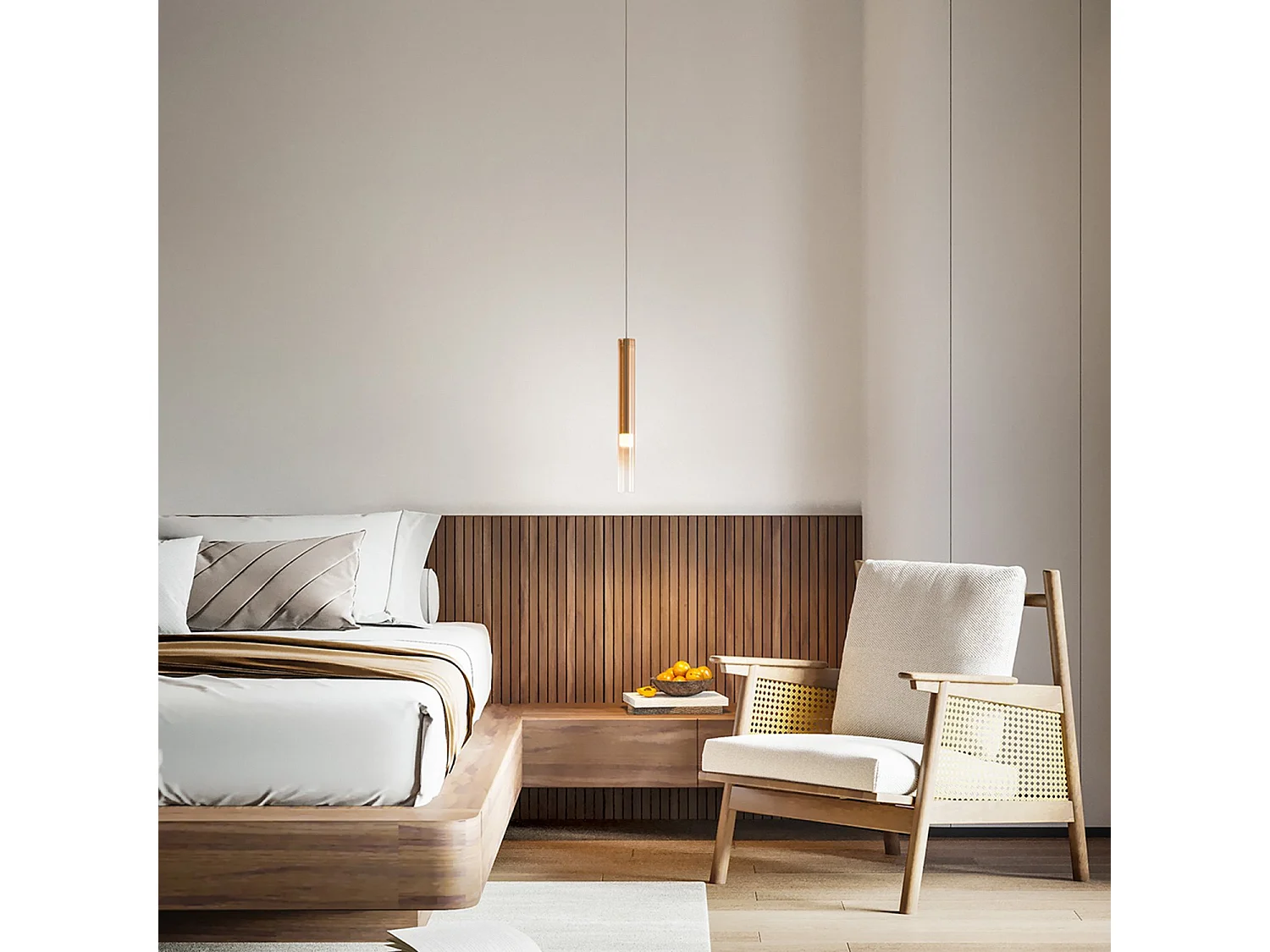 Hanglamp van gespiegeld amberkleurig en geborsteld goudkleurig borosilicaatglas, dimbare 8W LED, modern en elegant design - Perenz