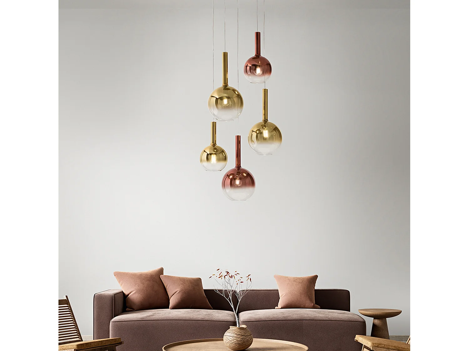 Hanglamp van goudkleurig, spiegelend borosilicaatglas met kap, E27 fitting, modern design, verstelbare kabel, diameter 20 cm, IP20 - Perenz