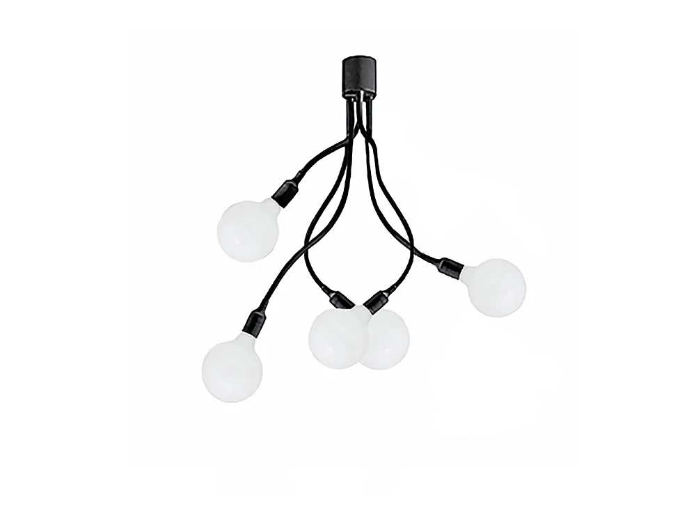 Plafoniera Industrial-Minimal-Nordico Bulbo Metallo Nero Acrilico 5 Luci E27