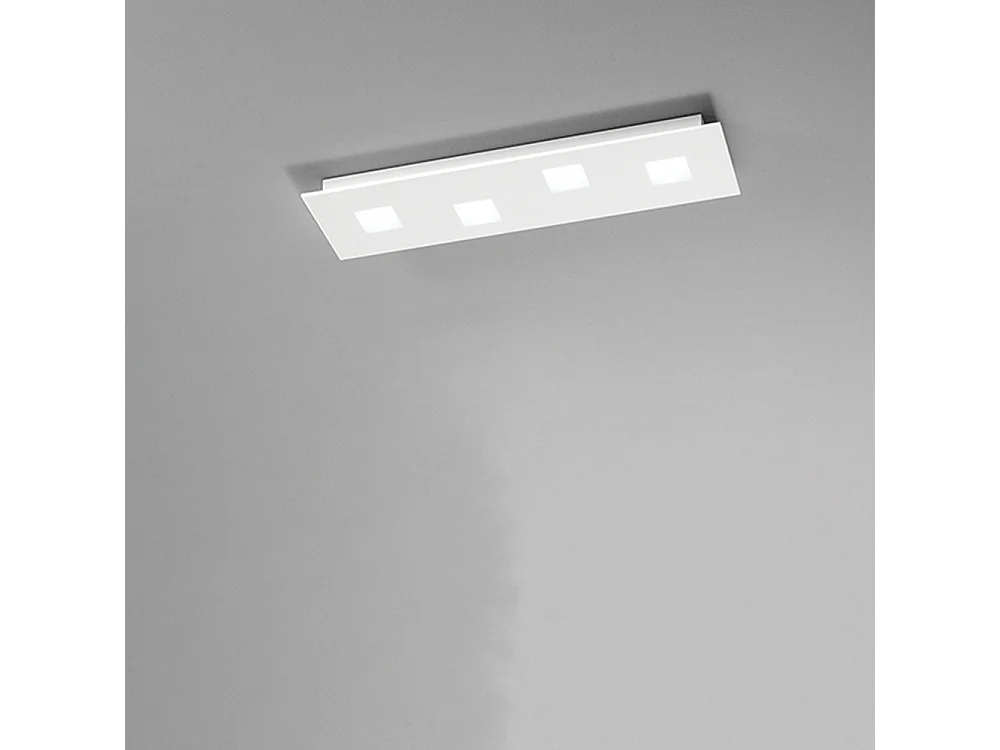 Plafonário Retangular em Metal Branco, Design Moderno 4 Luzes GX53, Iluminação de Interiores Elegante e Minimalista, 70x20 cm - Marca Perenz