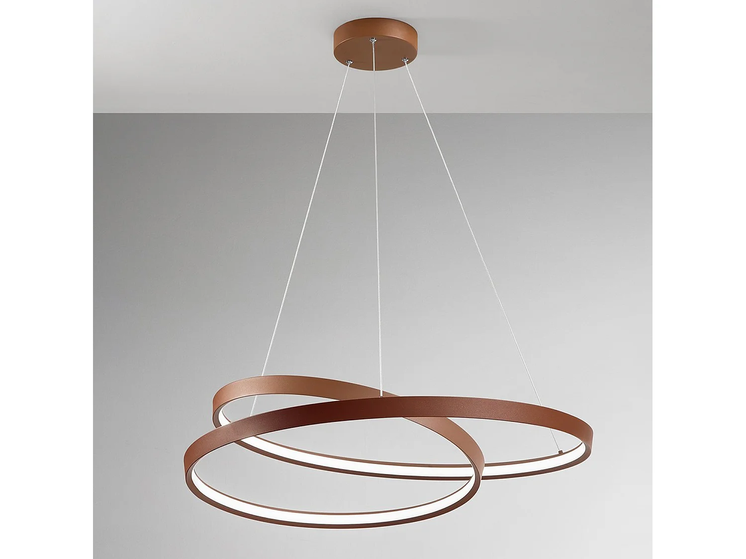 55W ronde LED-hanglamp met CCT-dimfunctie, mat kaneelkleurig metalen frame, in hoogte verstelbaar, modern design - Perenz